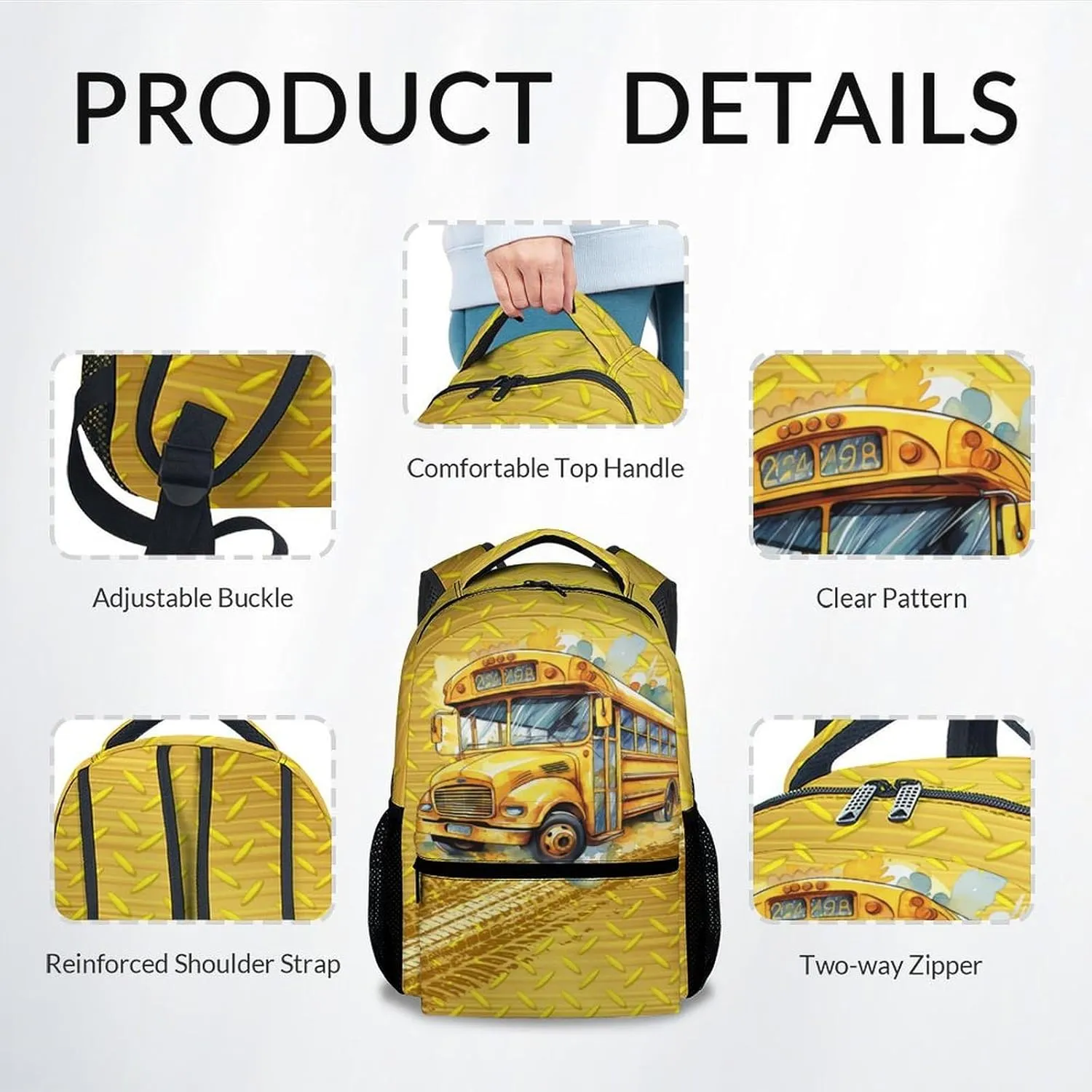 School Bus Backpack for Boys Girls, School Backpack for Kids Child, 17 Inch Kids Bookbag for Elementary Middle School, Funny, Yellow Durable Car Backpacks