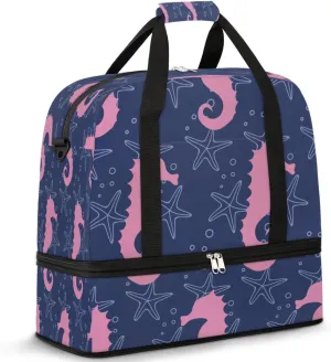 Seahorse Sports Gym Bag with Shoes Compartment Foldable Travel Duffel Bag Dry Wet Separated Sports Tote Workout Weekender Overnight Bag for Women Yoga Dance Work Training Handbag