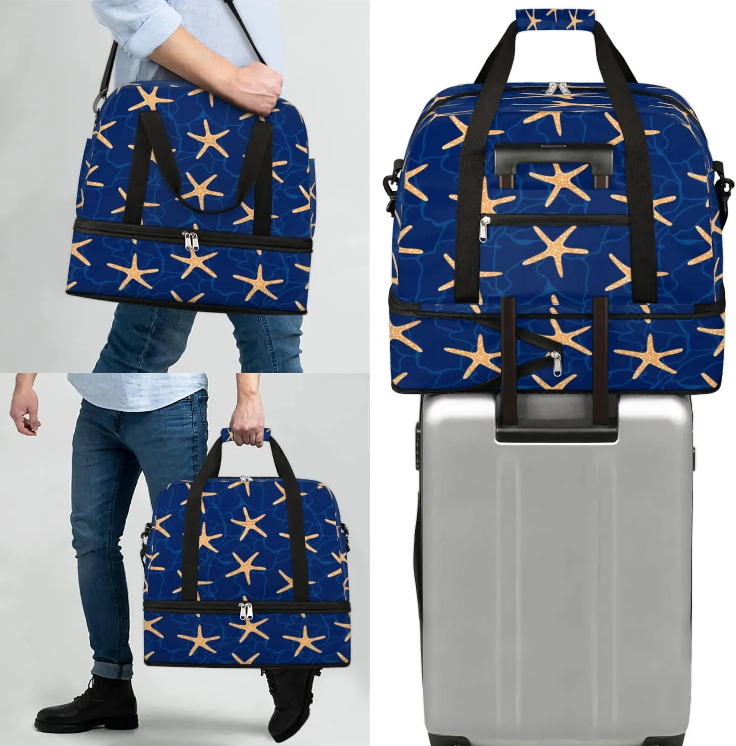 Seastar Sports Gym Bag with Shoes Compartment Foldable Travel Duffel Bag Dry Wet Separated Sports Tote Workout Weekender Overnight Bag for Women Yoga Dance Work Training Handbag