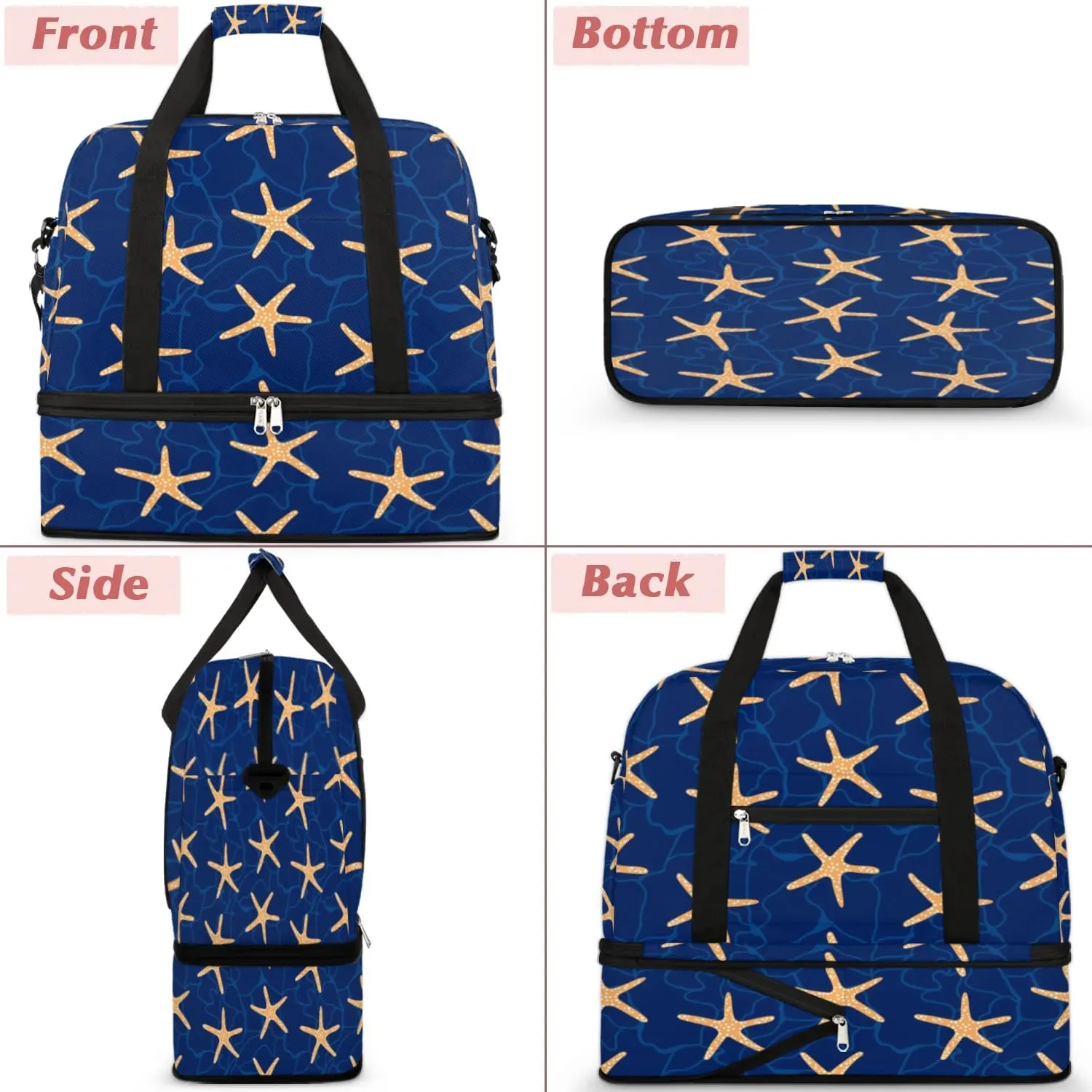 Seastar Sports Gym Bag with Shoes Compartment Foldable Travel Duffel Bag Dry Wet Separated Sports Tote Workout Weekender Overnight Bag for Women Yoga Dance Work Training Handbag