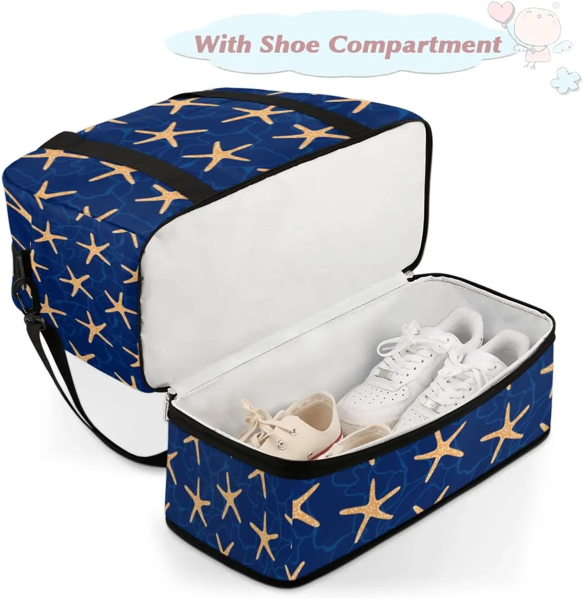 Seastar Sports Gym Bag with Shoes Compartment Foldable Travel Duffel Bag Dry Wet Separated Sports Tote Workout Weekender Overnight Bag for Women Yoga Dance Work Training Handbag