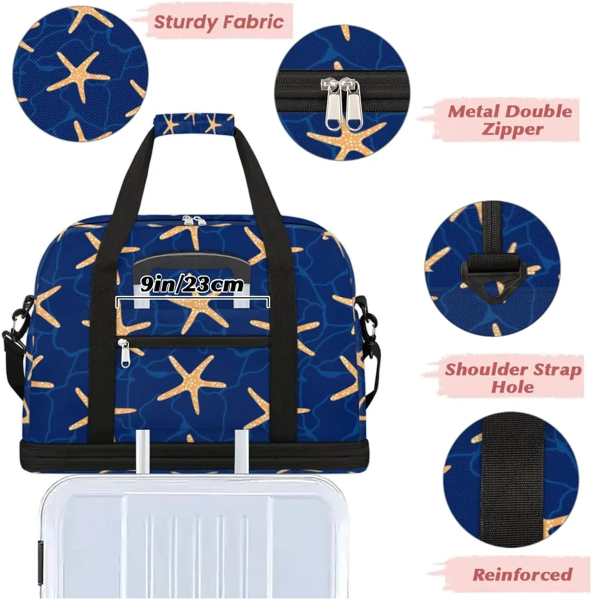 Seastar Sports Gym Bag with Shoes Compartment Foldable Travel Duffel Bag Dry Wet Separated Sports Tote Workout Weekender Overnight Bag for Women Yoga Dance Work Training Handbag