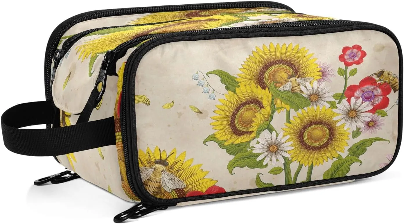 senya Honey Bees and Wildflowers Toiletry Bag Cosmetic Makeup Bag Organizer, Large Travel Bag for Women Men Toiletries Accessories Brushes Tools