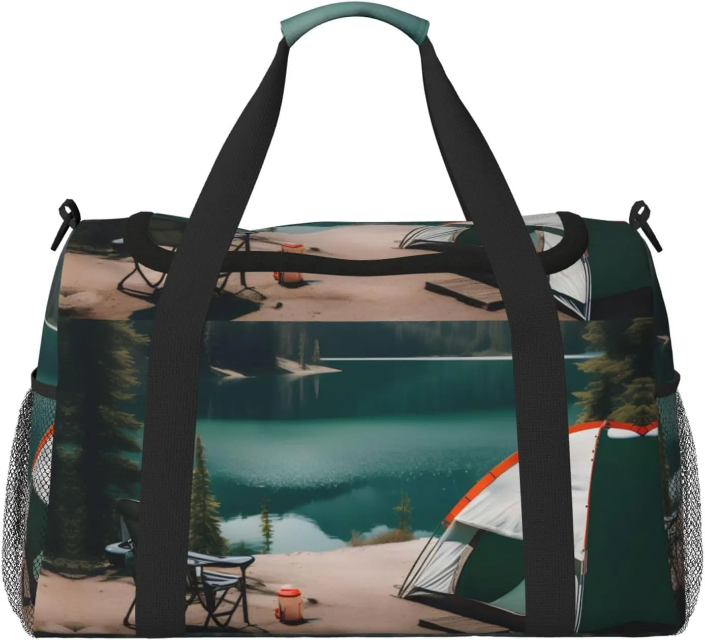 Serenity Lake Camping Print Weekender Bag Large Capacity Hand Travel Bag Carry On Tote Airplane Travel Tote