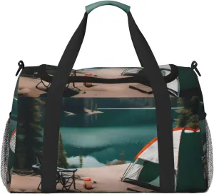 Serenity Lake Camping Print Weekender Bag Large Capacity Hand Travel Bag Carry On Tote Airplane Travel Tote