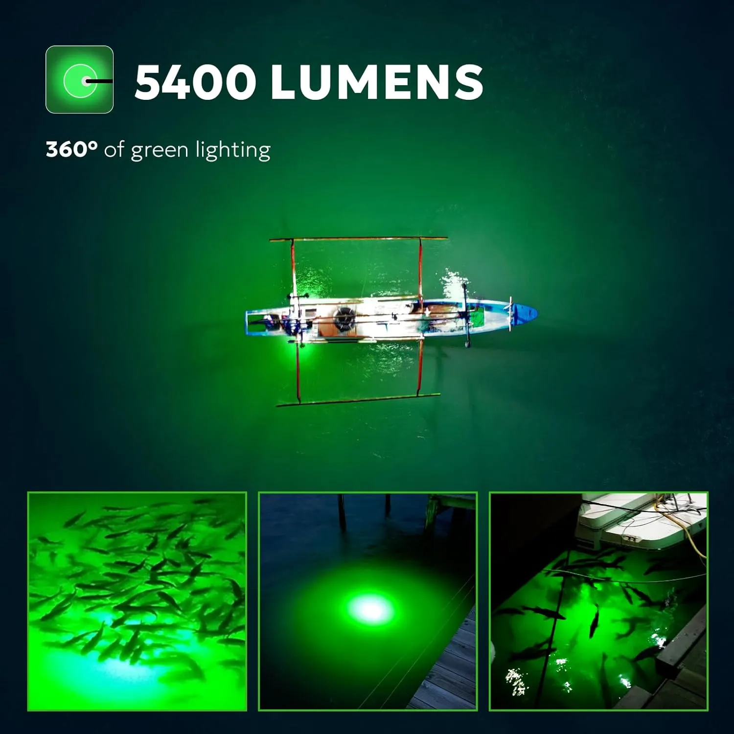 SF DC 12V LED Underwater Fishing Light 45W 70W 100W Fish Attracting Light 5600 7000 13000lm Green Fishing Light Submersible for Dock and Boats IP68 Waterproof with Cigarette Lighter or Battery Clips