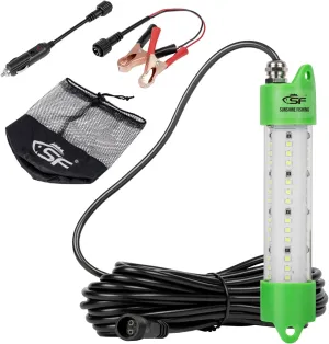 SF DC 12V LED Underwater Fishing Light 45W 70W 100W Fish Attracting Light 5600 7000 13000lm Green Fishing Light Submersible for Dock and Boats IP68 Waterproof with Cigarette Lighter or Battery Clips