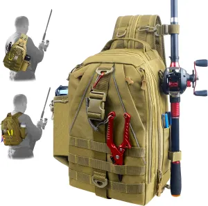 Shaddock Fishing Backpack Tackle Sling Bag - Water Resistant Shoulder Storage Bags with Rod Holder, Ideal Fishing Gifts for Men Women (Standard Size)