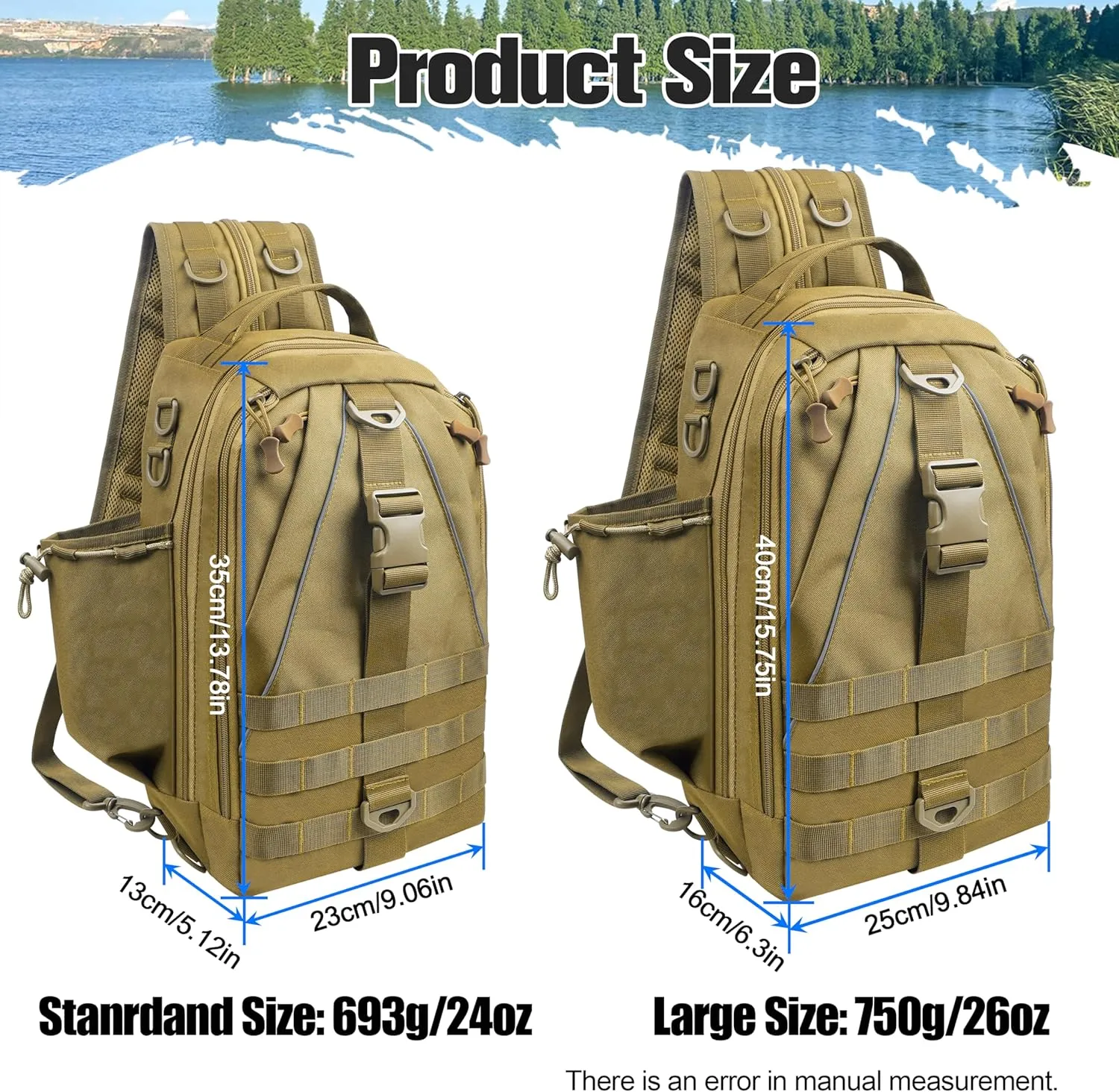 Shaddock Fishing Backpack Tackle Sling Bag - Water Resistant Shoulder Storage Bags with Rod Holder, Ideal Fishing Gifts for Men Women (Standard Size)