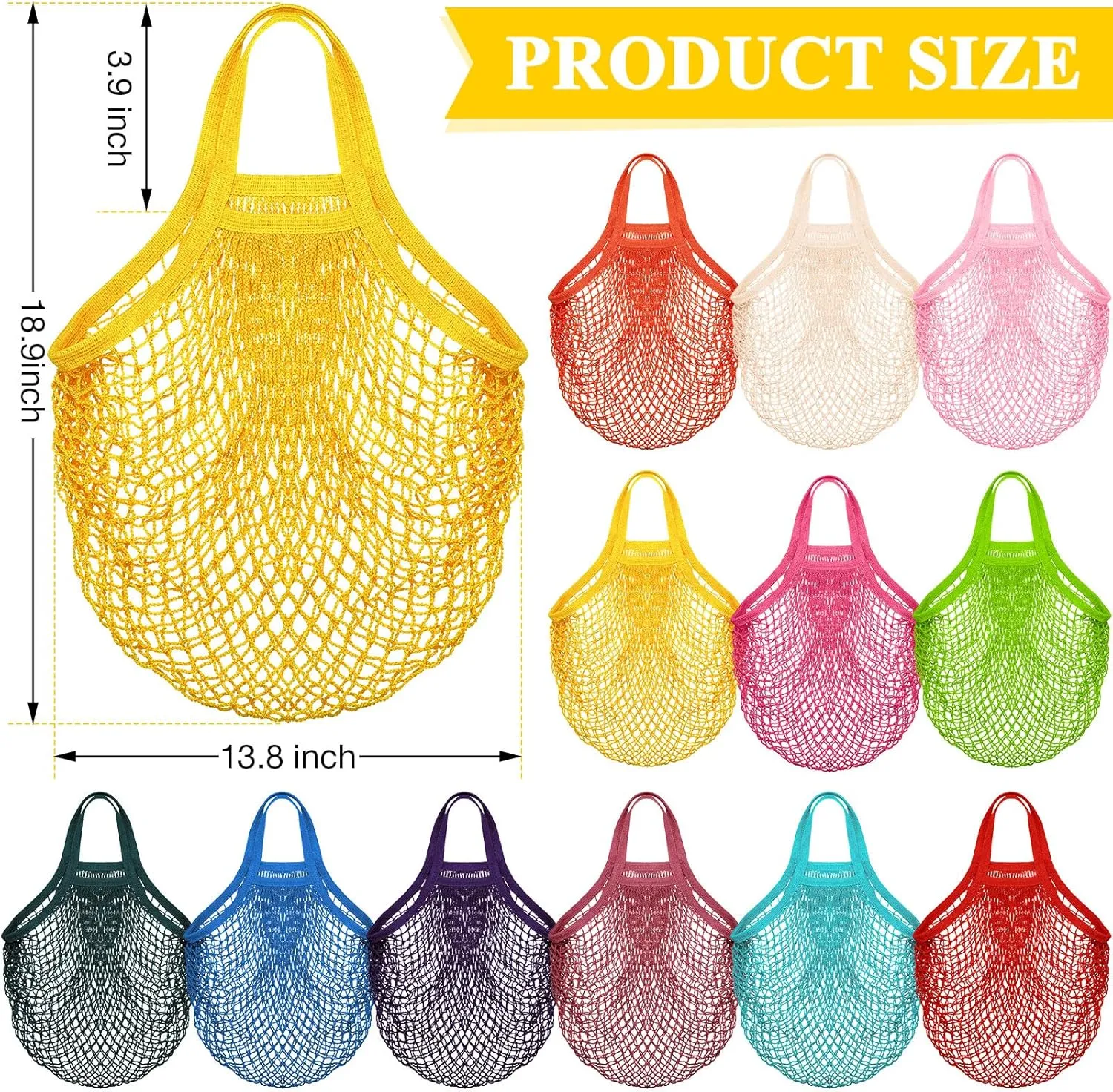 Shappy 12 Pack Reusable Mesh Grocery Bags Large Crochet Market Bag Cotton Kitchen Tote for Fruit Vegetable Storage