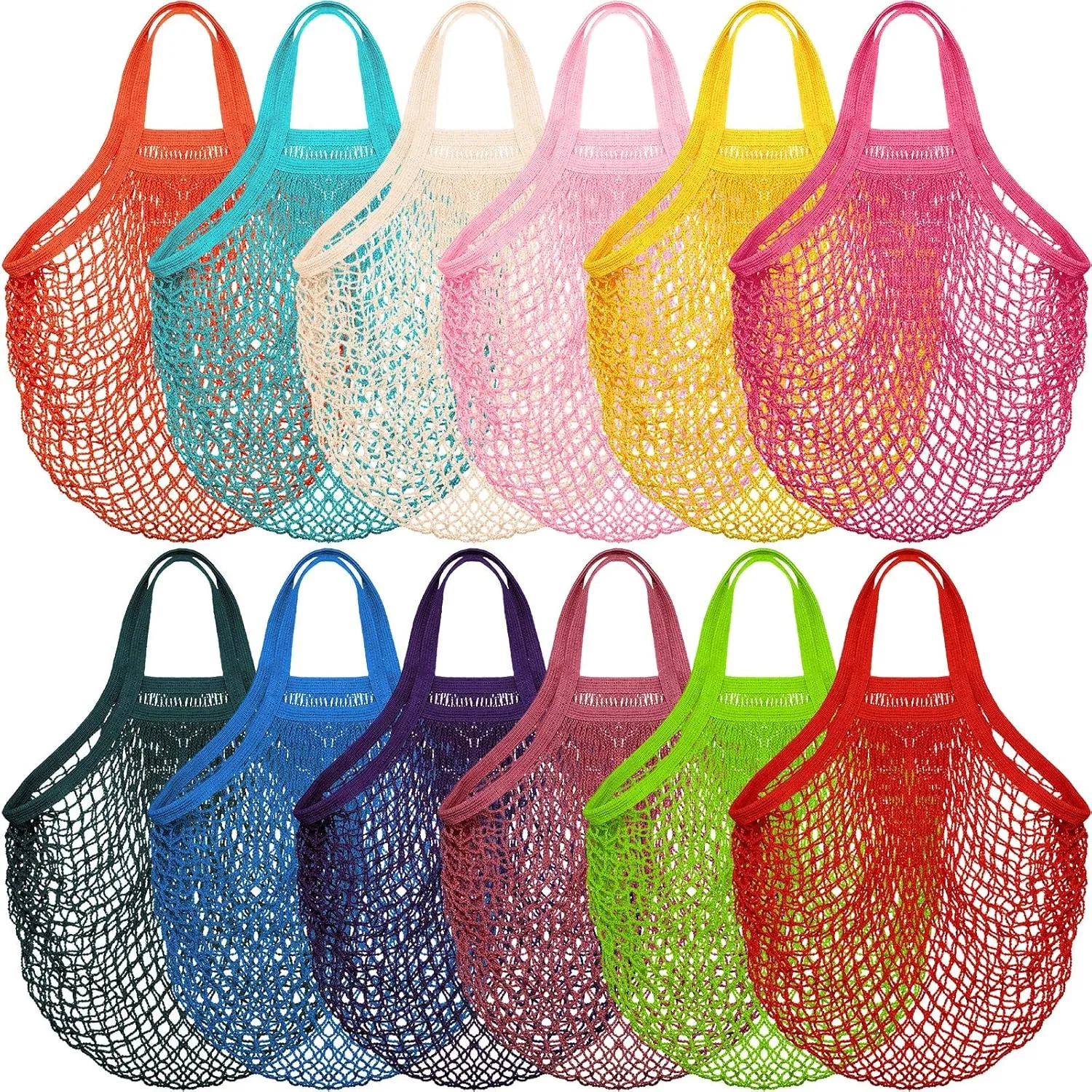Shappy 12 Pack Reusable Mesh Grocery Bags Large Crochet Market Bag Cotton Kitchen Tote for Fruit Vegetable Storage
