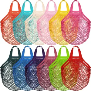 Shappy 12 Pack Reusable Mesh Grocery Bags Large Crochet Market Bag Cotton Kitchen Tote for Fruit Vegetable Storage