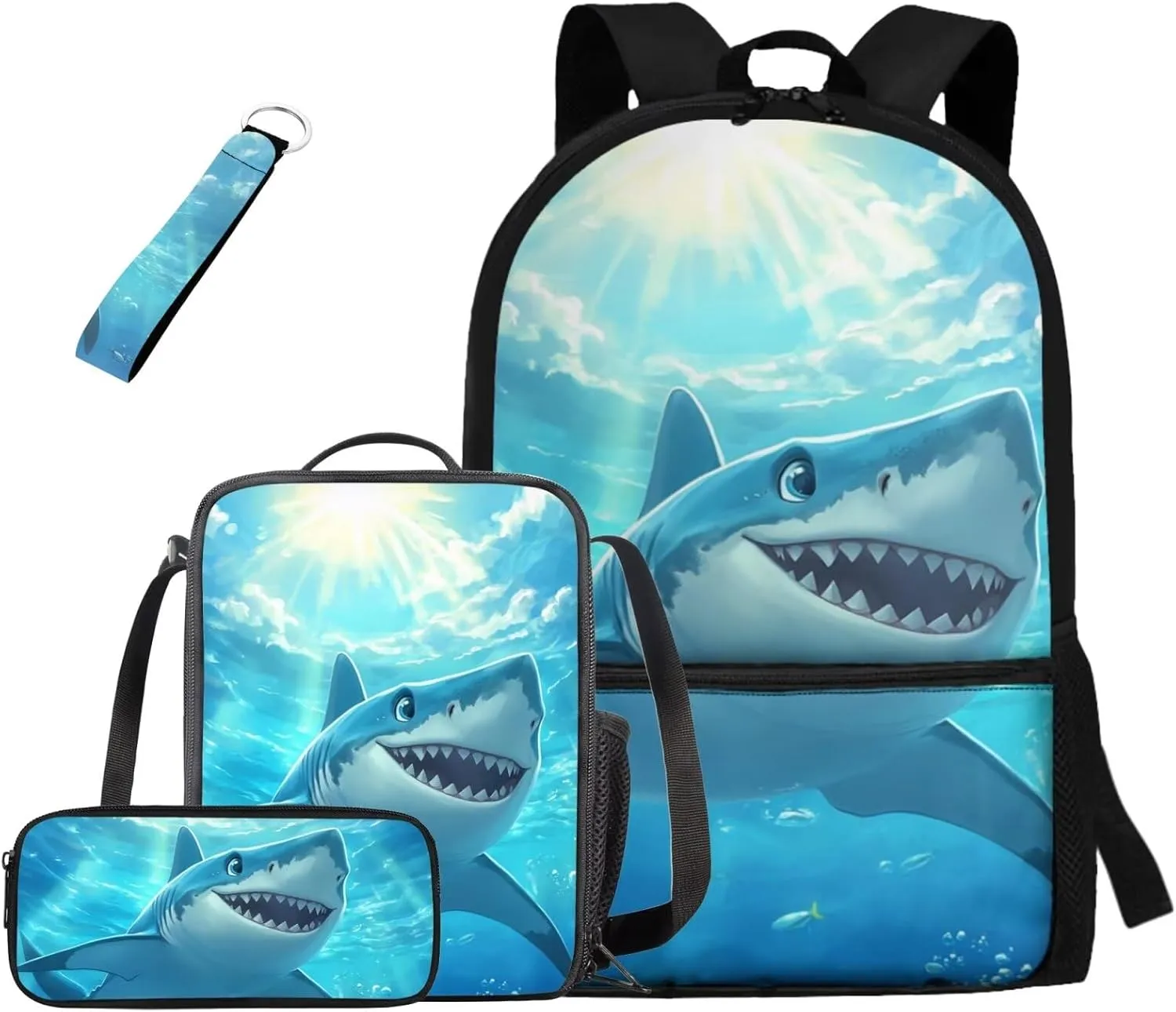 Shark Backpacks for Boys 17 Inch Bookbag and Lunch Box Set Cool Lightweight School Bag 5th Grade Elementary Kindergarten Backpack Set of 4