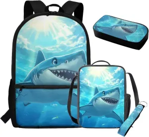 Shark Backpacks for Boys 17 Inch Bookbag and Lunch Box Set Cool Lightweight School Bag 5th Grade Elementary Kindergarten Backpack Set of 4