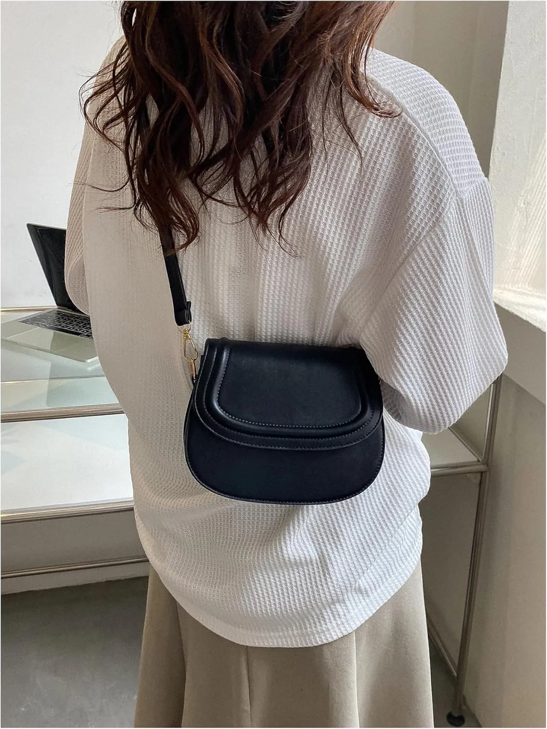 SHENHE Women's PU Leather Small Flap Saddle Crossbody Shoulder Bag Purse with Adjustable Strap