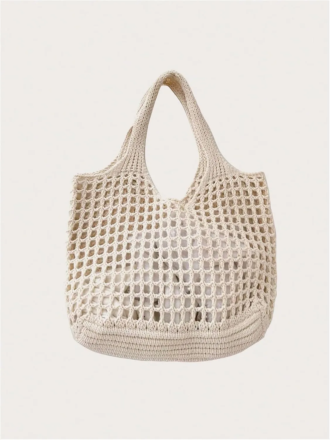 SHENHE Women's Solid Color Hollow Out Woven Shopping Crochet Handbag Top handle Bag Summer Beach Tote Purse Storage Mesh Bag