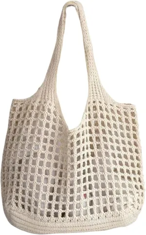 SHENHE Women's Solid Color Hollow Out Woven Shopping Crochet Handbag Top handle Bag Summer Beach Tote Purse Storage Mesh Bag