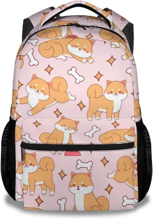 Shiba Inu Backpack for Girls Boys, 16 Inch Dog Backpacks for School, Cute, Adjustable Straps, Durable, Lightweight, Large Capacity Bookbag for Kids