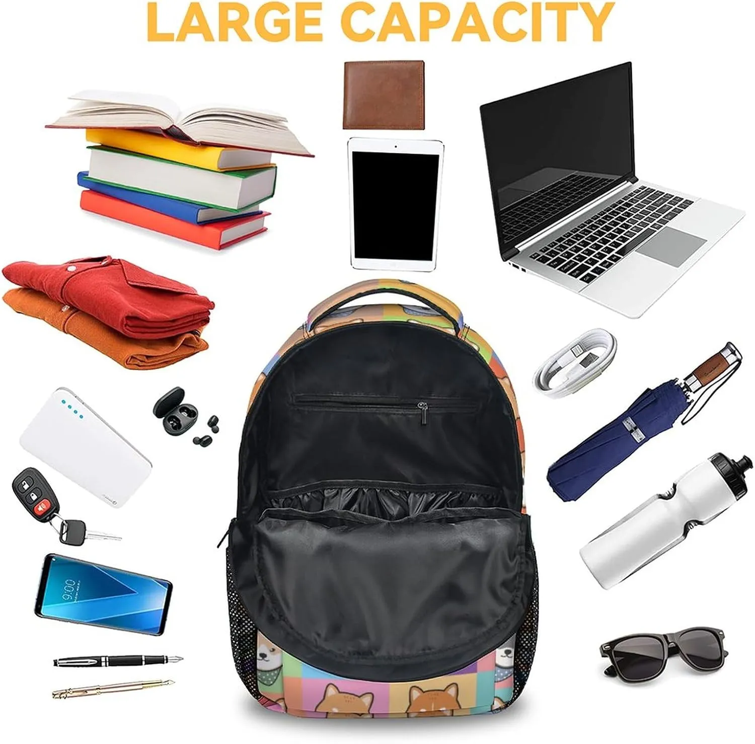 Shiba Inu Backpack for Girls Boys, 16 Inch Dog Backpacks for School, Cute, Adjustable Straps, Durable, Lightweight, Large Capacity Bookbag for Kids