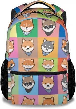 Shiba Inu Backpack for Girls Boys, 16 Inch Dog Backpacks for School, Cute, Adjustable Straps, Durable, Lightweight, Large Capacity Bookbag for Kids