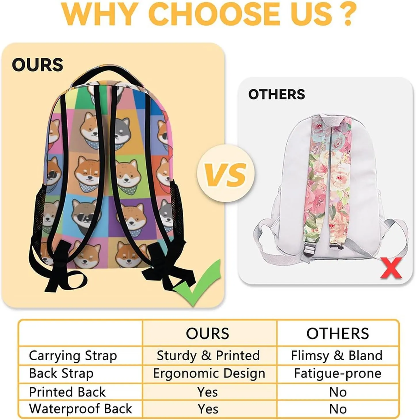 Shiba Inu Backpack for Girls Boys, 16 Inch Dog Backpacks for School, Cute, Adjustable Straps, Durable, Lightweight, Large Capacity Bookbag for Kids
