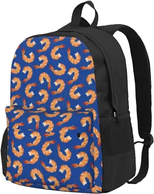 Shrimp Pattern Sea Food Backpack for Women Men Worker Teacher Business Travel Backpacks Shoulders Bag Daypack Bookbag with Mesh Pockets