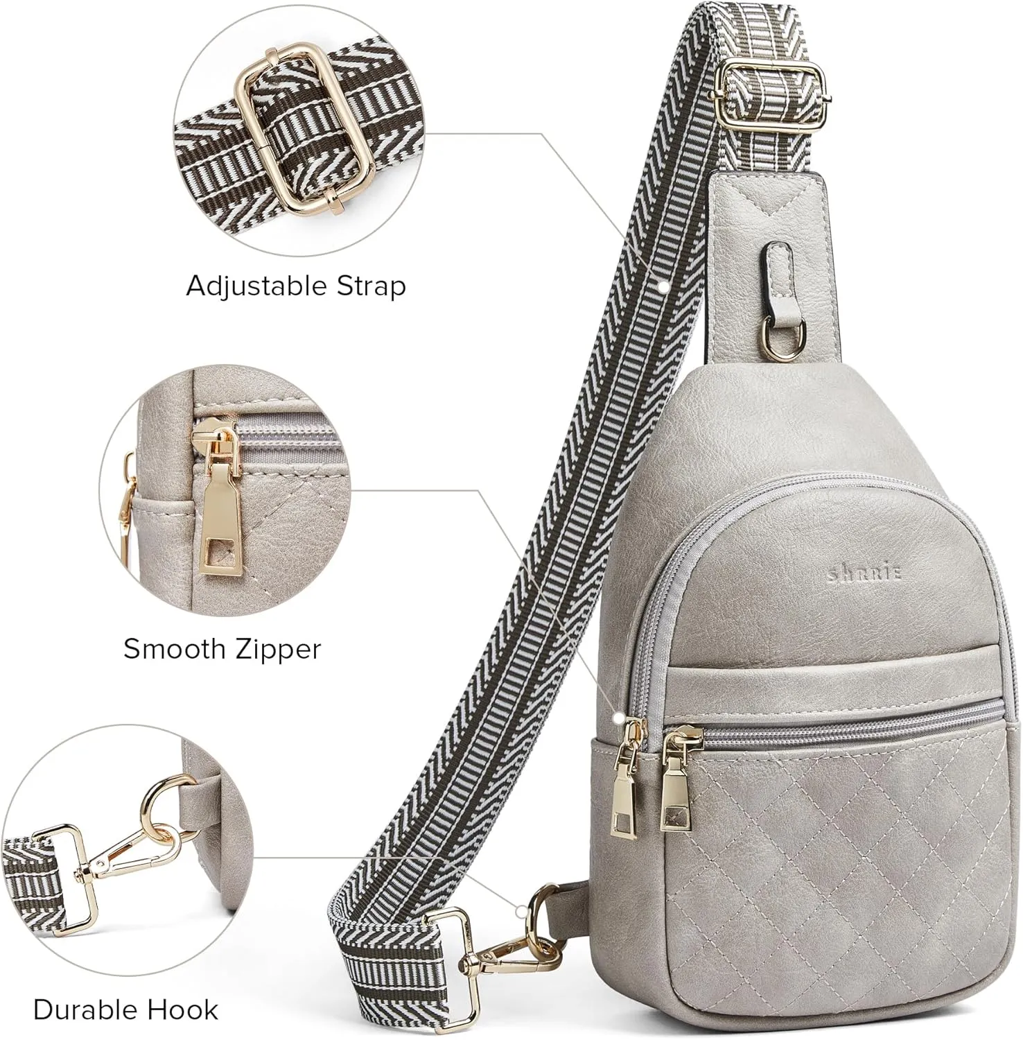 Shrrie Sling Bag for Women,Crossbody Bag Fanny Pack Quilted Leather Crossbody Purse for Women with Adjustable Strap