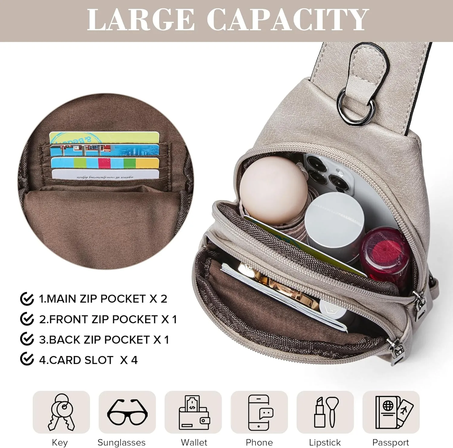 Shrrie Small Sling Bag for Women, Vegan Leather Crossbody Bags for Women Trendy Crossbody Purse Chest Bag for Travel