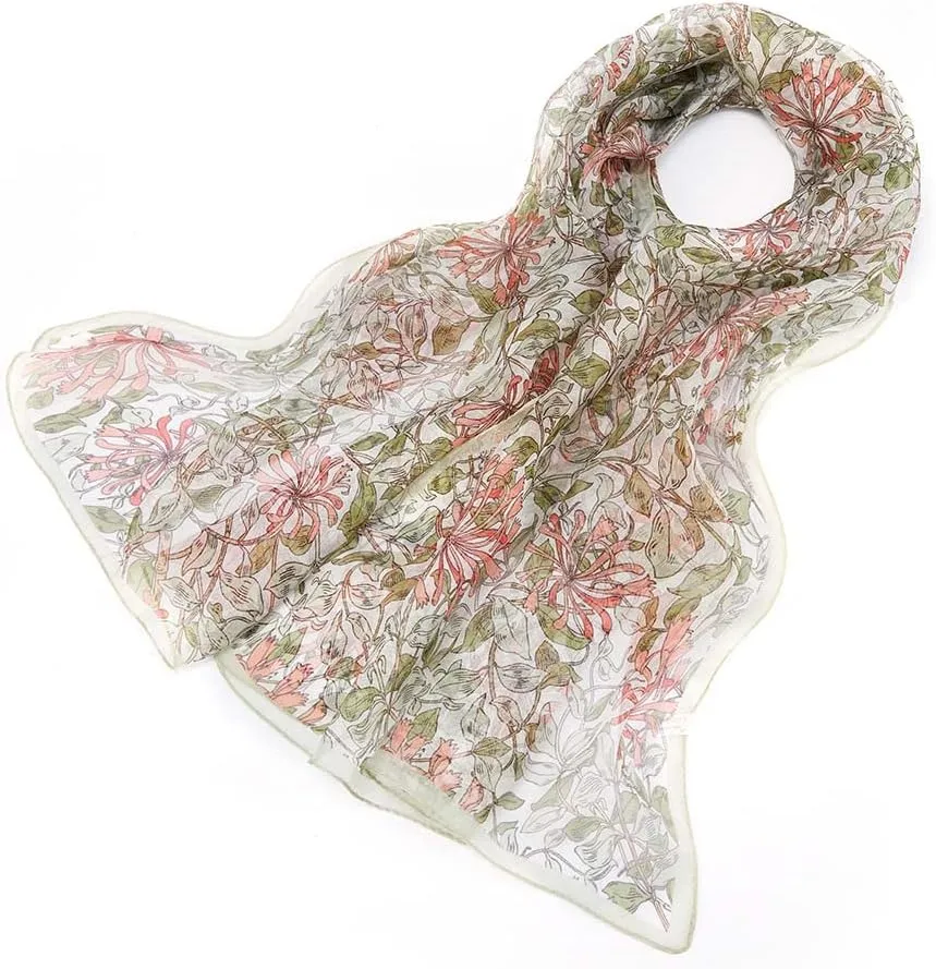 Signare Women's 100% Silk Art Scarf Lightweight and soft Scarf/Headwear in William Morris Honey Suckle (SC-SILK-WM-HONEY)