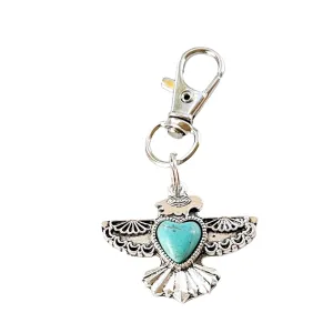 Silver Boho Thunderbird Western Turquoise Zipper Pull for Backpacks, Cute Purse Charms, Unique Eagle Custom Handbag Jewelry, Personalized Zipper Charms, Camera Bag Charms, Cool Key Chain Charm