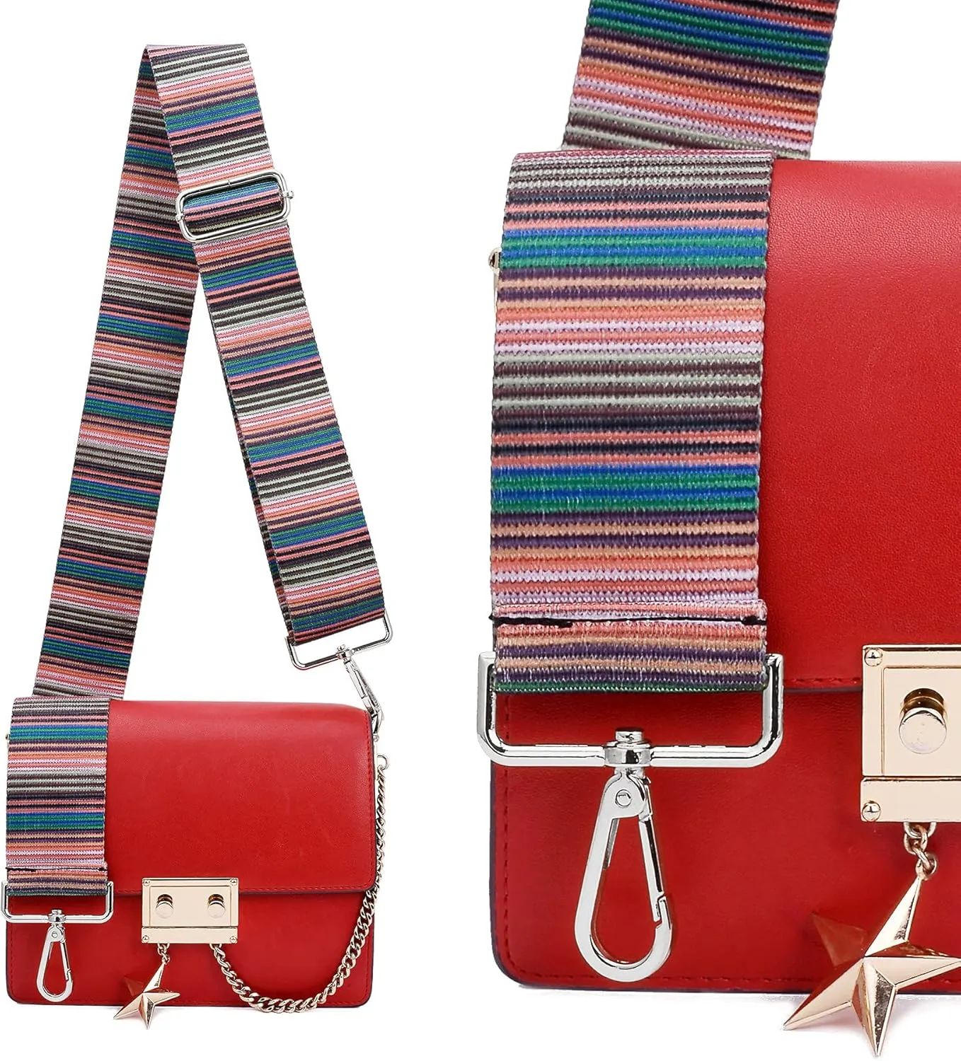 Silvery Buckles Wide Shoulder Strap Adjustable Replacement Belt Crossbody Canvas Bag Handbag