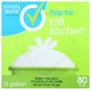 Simply Done, Tall Kitchen Bags, Flap Tie, 13 Gallon , 80 CT