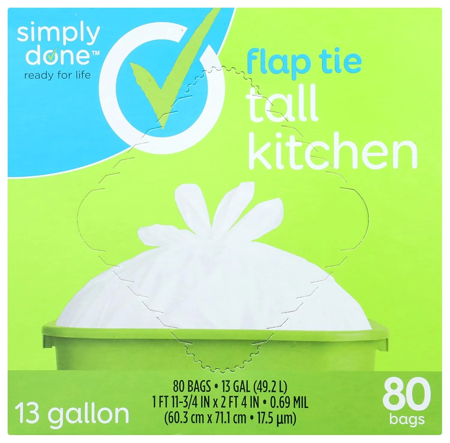 Simply Done, Tall Kitchen Bags, Flap Tie, 13 Gallon , 80 CT