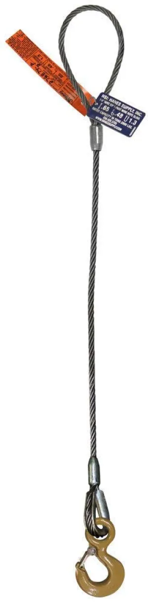 Single Leg Wire Rope Sling | 3.9 Ton Vertical Rated Capacity | Flemish Eye Loop-to-Eye Hook with Safety Latch | 5/8" Dia. | 16' Length | EIPS 6x25 IWRC | Hanes Supply (HSI) Heavy Duty Rigging Cable