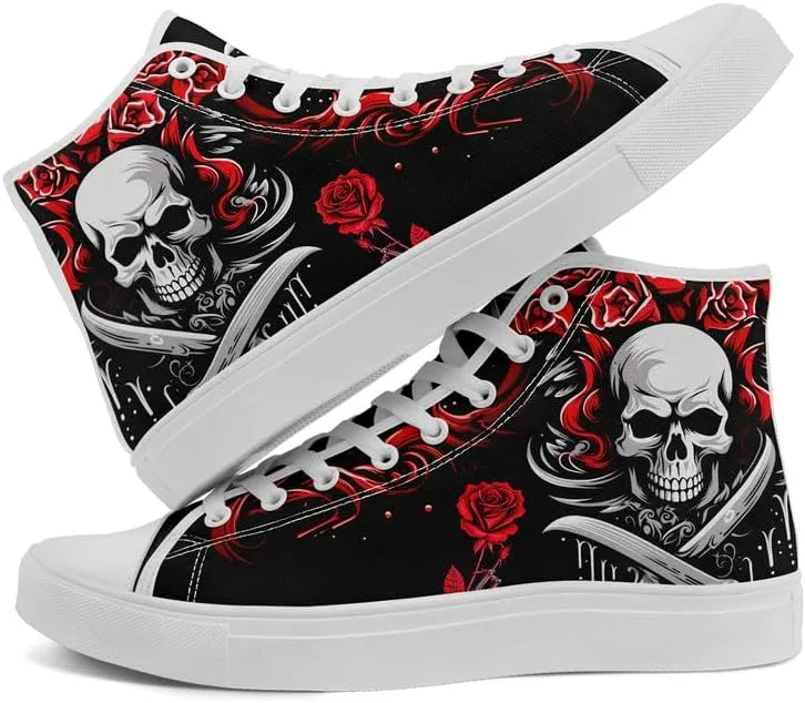 Skull High Tops Canvas Shoes for Men Women Classic Lace Up Gothic Fashion Sneaker Street Casual Canvas Sneakers