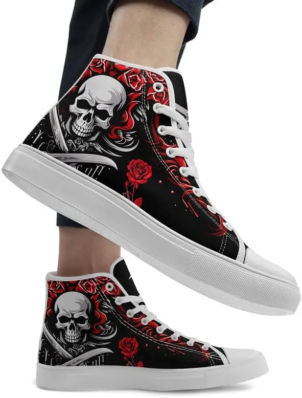 Skull High Tops Canvas Shoes for Men Women Classic Lace Up Gothic Fashion Sneaker Street Casual Canvas Sneakers