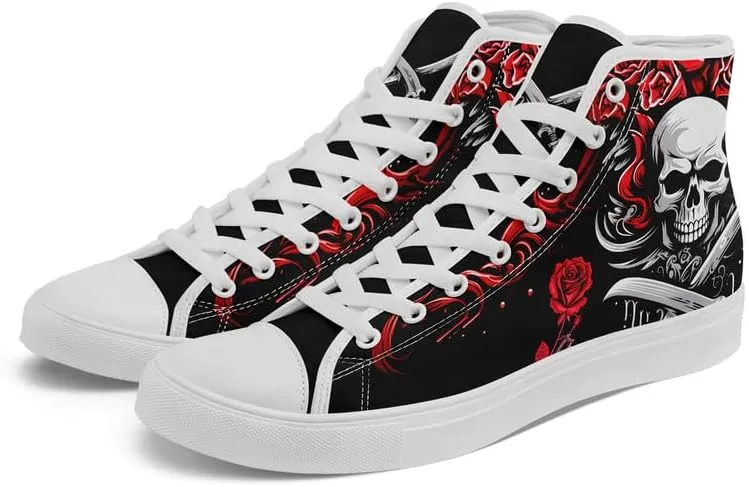 Skull High Tops Canvas Shoes for Men Women Classic Lace Up Gothic Fashion Sneaker Street Casual Canvas Sneakers