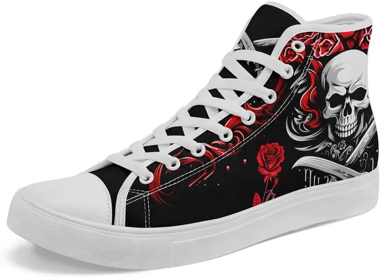 Skull High Tops Canvas Shoes for Men Women Classic Lace Up Gothic Fashion Sneaker Street Casual Canvas Sneakers