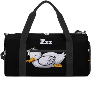 Sleepy Duck Funny Gym Bag Travel Tote Bag Duffel Bag with Shoe Compartment for Weekender Sports Vacation