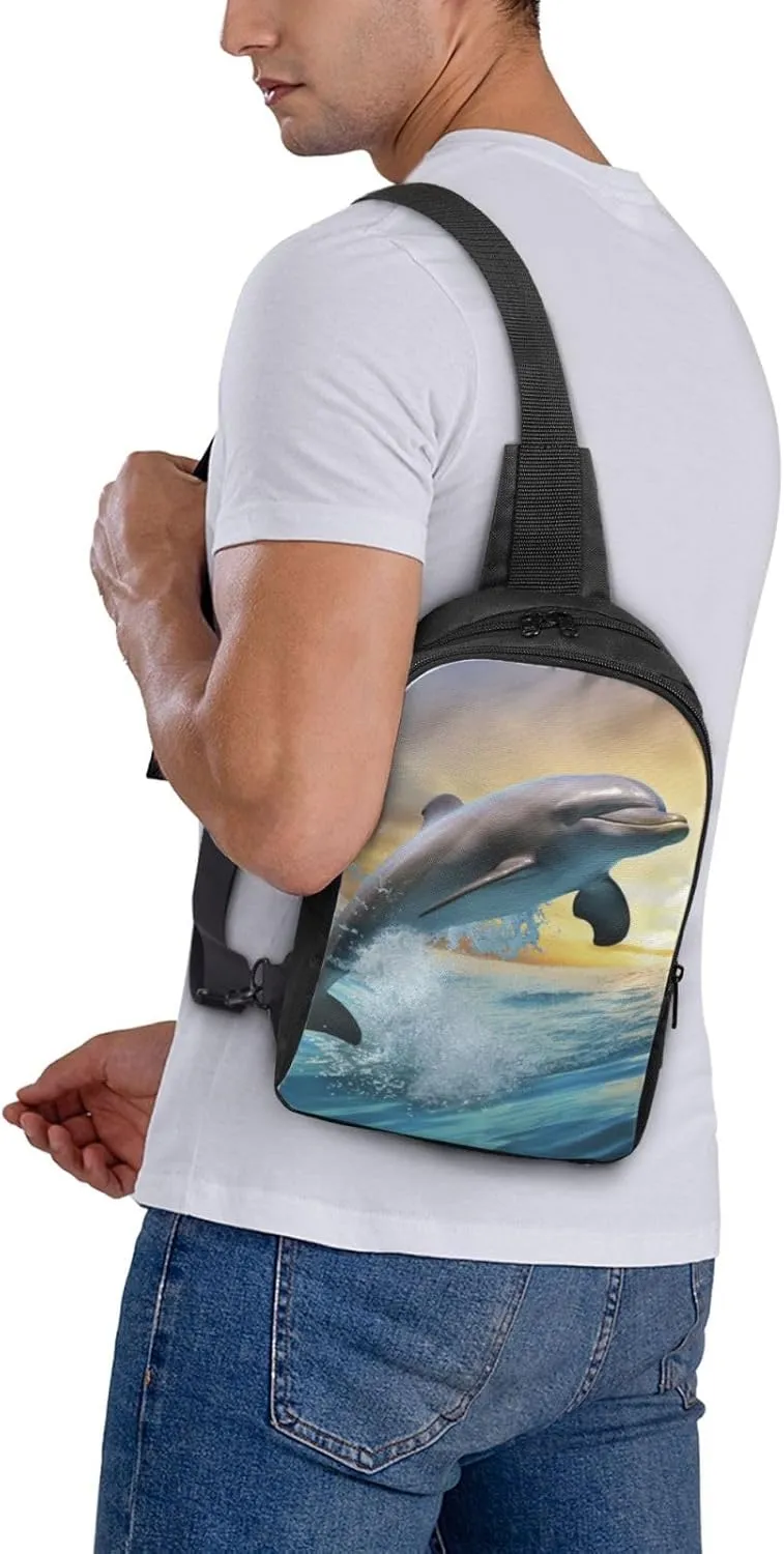 Sling Backpack Crossbody Sling Bag for Men Women Cross Chest Bag Dolphin Jumping Shoulder Bag Travel Hiking Daypack