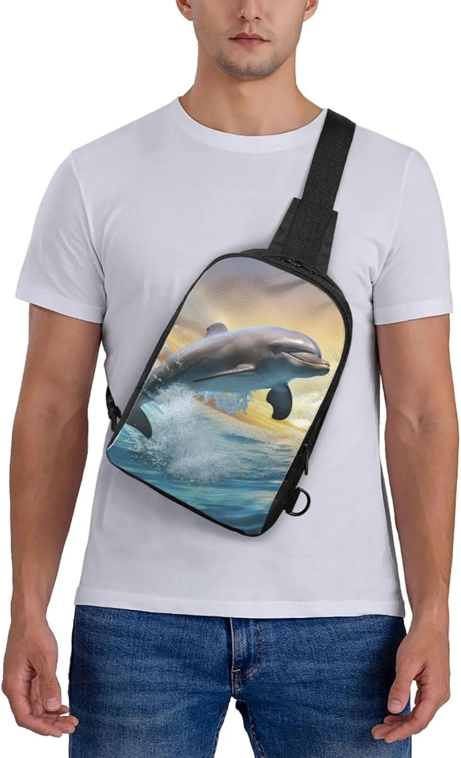 Sling Backpack Crossbody Sling Bag for Men Women Cross Chest Bag Dolphin Jumping Shoulder Bag Travel Hiking Daypack