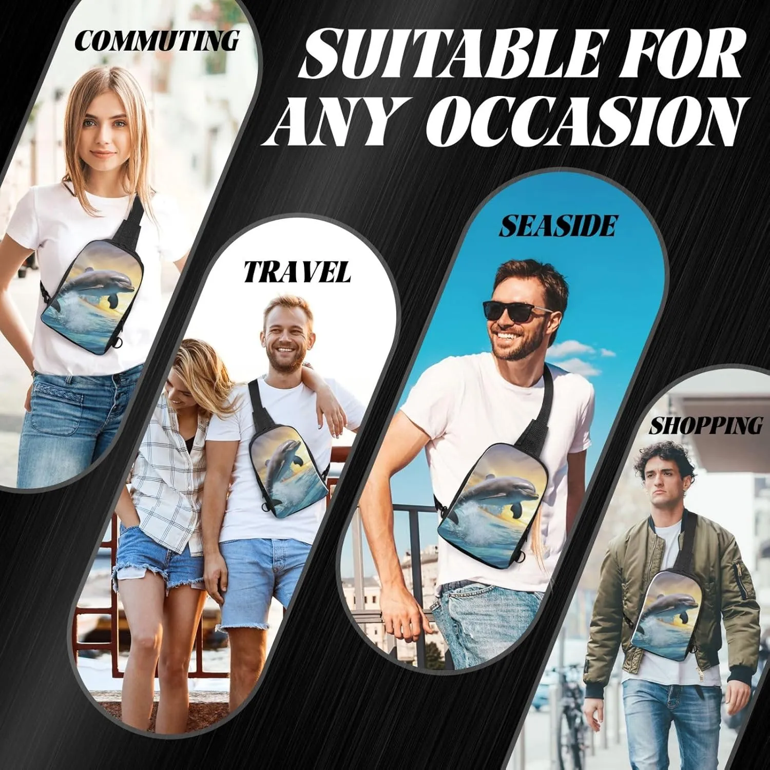 Sling Backpack Crossbody Sling Bag for Men Women Cross Chest Bag Dolphin Jumping Shoulder Bag Travel Hiking Daypack