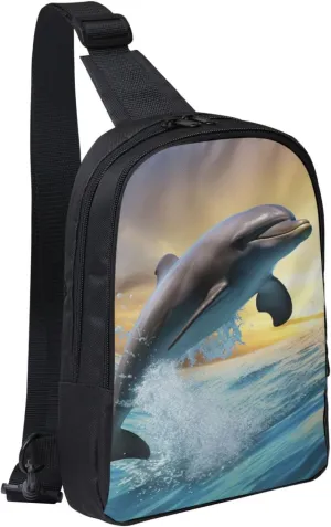 Sling Backpack Crossbody Sling Bag for Men Women Cross Chest Bag Dolphin Jumping Shoulder Bag Travel Hiking Daypack