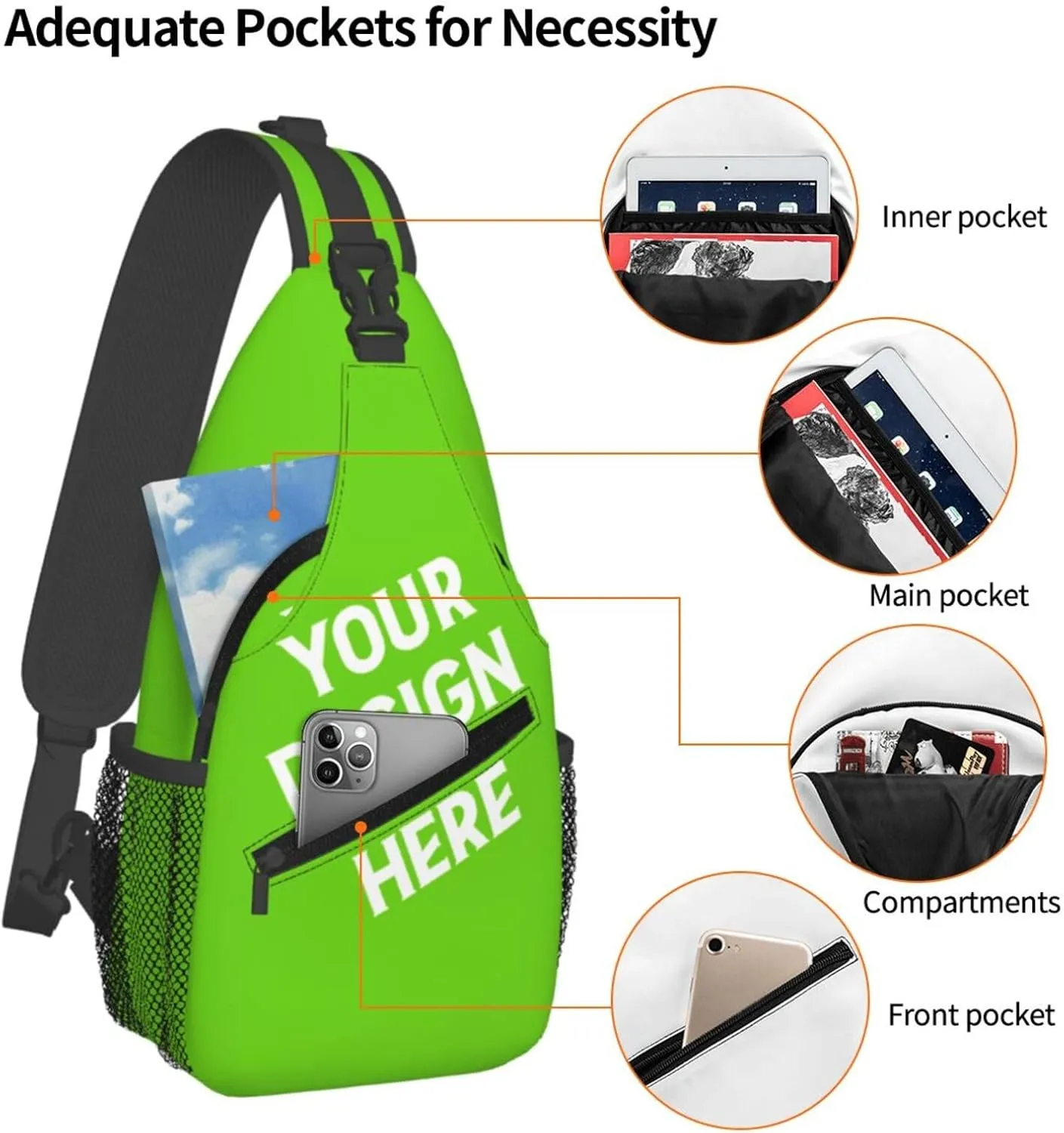 Sling Backpack for Men&Women Personalized Crossbody Sling Bags with Photo Name Logo Customized Chest Bag Travel Hiking