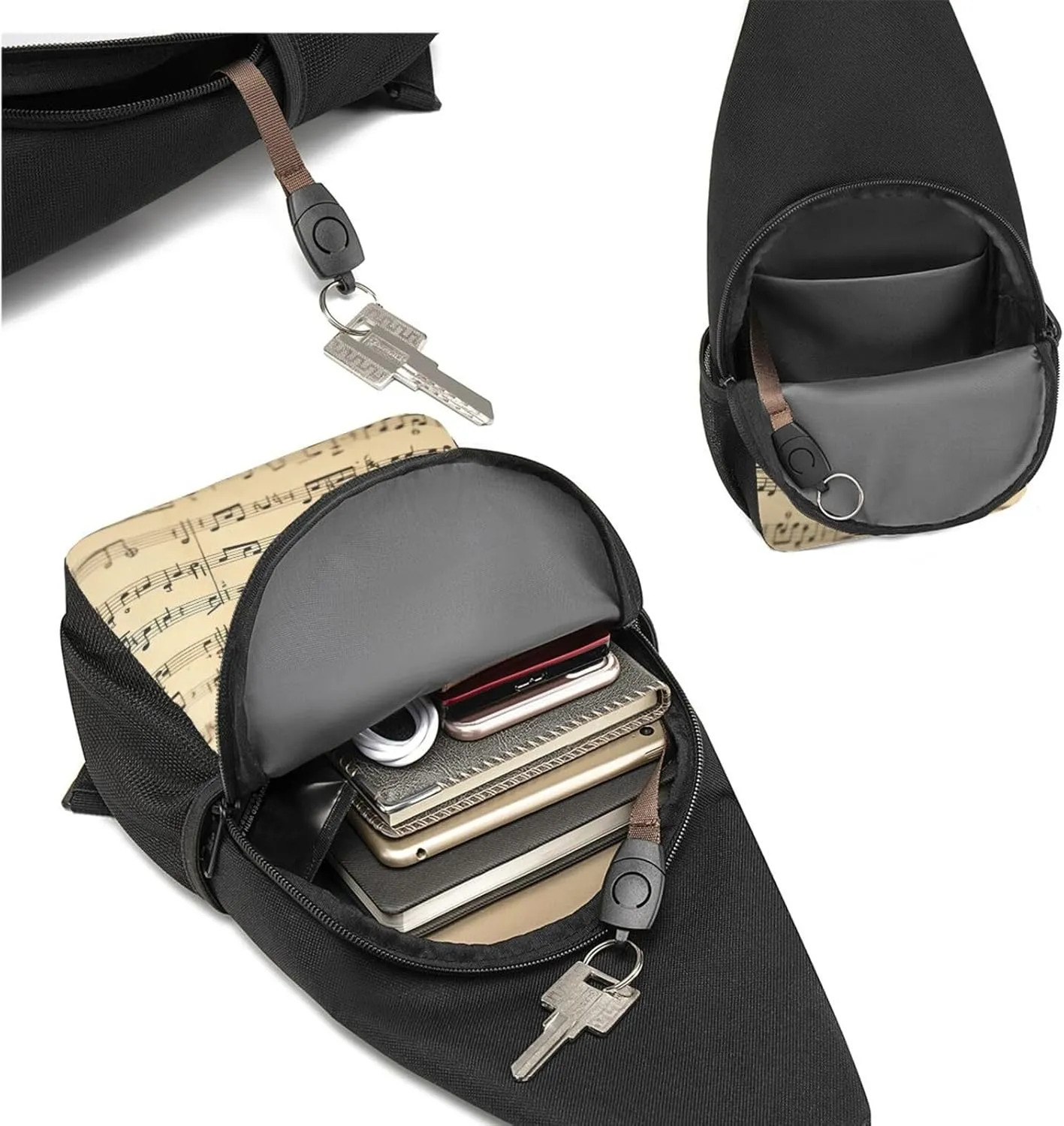 Sling Bag Backpack for Men Women Crossbody Music Sheet Chest Bag Crossbody Bag for Travel Sport Running