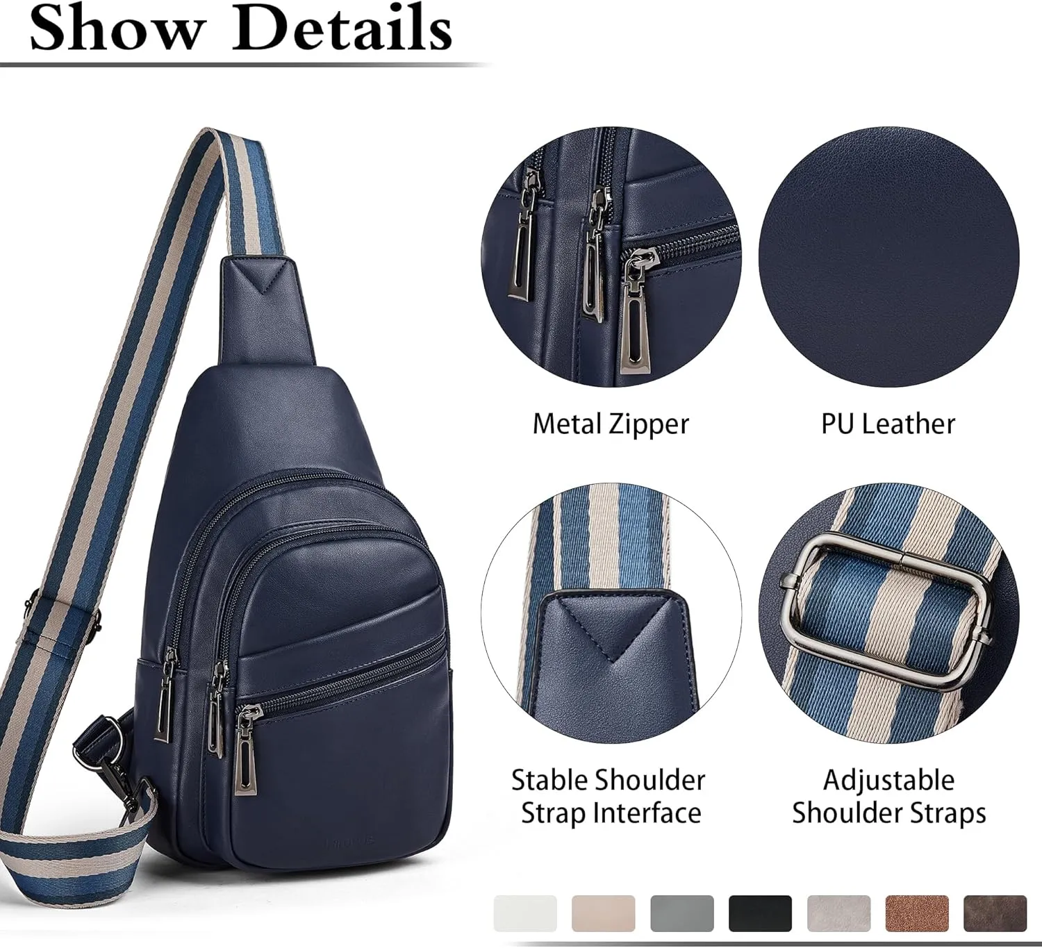 Sling Bag Crossbody Bags for Women for Travel, 3.5 x 10.5 x 6(L x H x W),Adjustable Straps 22.5 to 44 inch