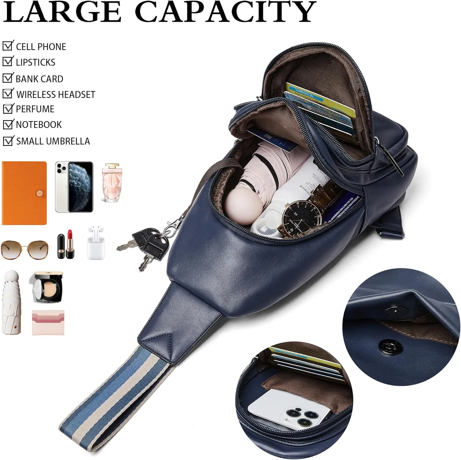 Sling Bag Crossbody Bags for Women for Travel, 3.5 x 10.5 x 6(L x H x W),Adjustable Straps 22.5 to 44 inch