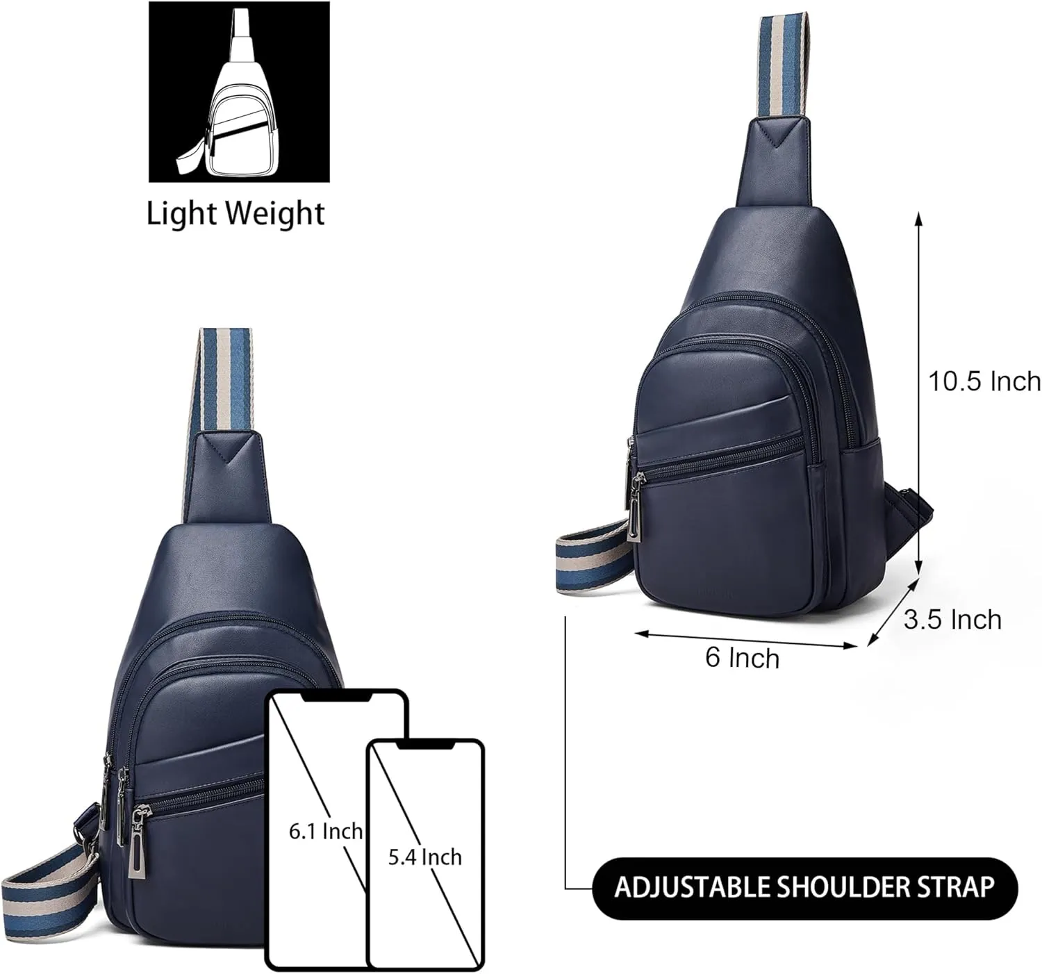 Sling Bag Crossbody Bags for Women for Travel, 3.5 x 10.5 x 6(L x H x W),Adjustable Straps 22.5 to 44 inch