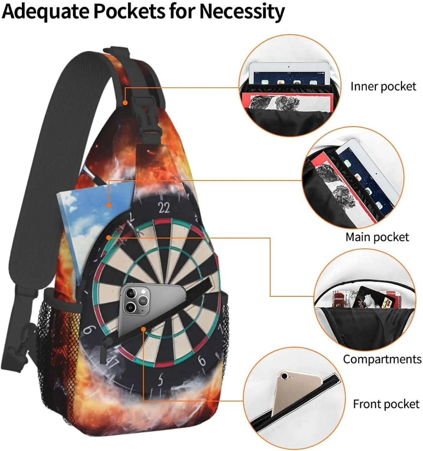 Sling Bag Crossbody Sling Backpack for Men Women Dart Board Cross Chest Bag Travel Hiking Daypack