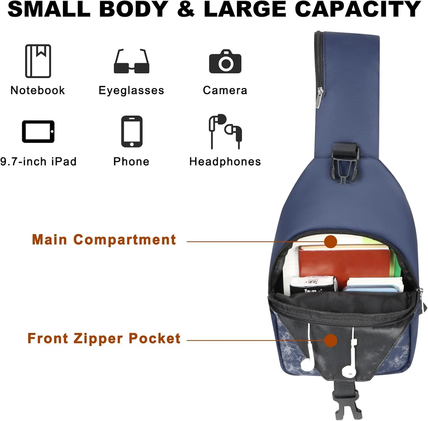 Sling Bag for Men and Women Small Crossbody Bags Waterproof Sling Backpack for Travel Hiking Running